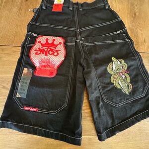 JNCO Black and Red Jean Shorts Relaxed Fit